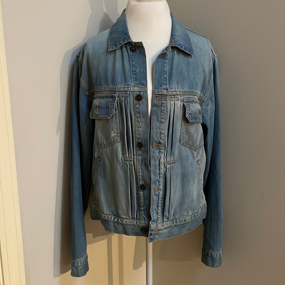 Men's Denim Jean Jacket Long Sleeve, Button Down, Distressed, Large, J.Press.